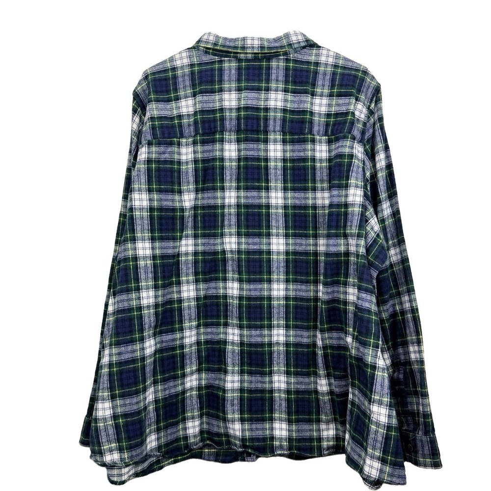 LL Bean Scotch Plaid Cotton Flannel Button Shirt Relaxed Fit 3X Green White - Picture 6 of 11